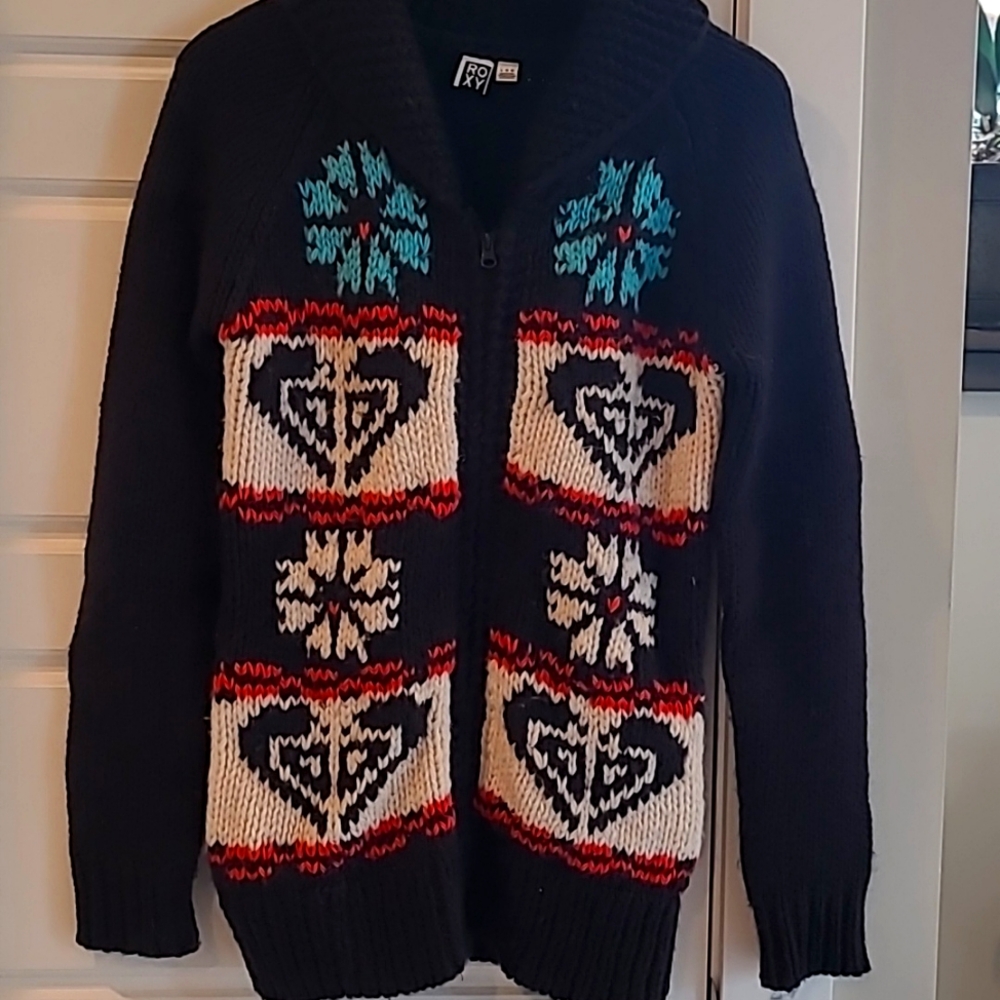 Roxy zip up wool blend sweater. Size large